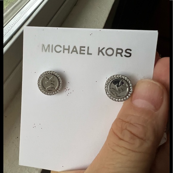 NWT-Michael Kors/SilverStone Monogram Stud Earrings - Picture 8 of 9